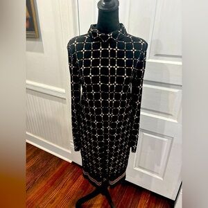 Tory Burch NWOT Mock Neck Long Sleeve Geometric Arrow Sleeve Mini Dress Sz M